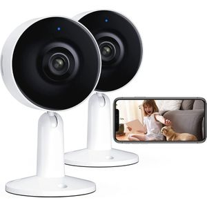 Binnenlandse Beveiligingscamera's 2-Pack met 1080p Full HD, Baby Monitor Functie, Nachtzicht, 2-Weg Audio, Bewegings- en Geluidsdetectie, SD Kaart & Cloud Opslag, Alexa Compatibel