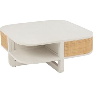 J-line - Salontafel Molly Exotiek Hout/rotan Wit - 84.5x84.5x36cm