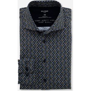 OLYMP Luxor 24/7 modern fit overhemd - tricot - olijfgroen dessin - Strijkvriendelijk - Boordmaat: 40