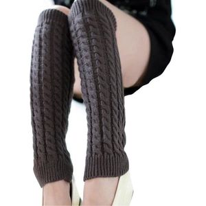 2 paar lange beenwarmers voor dames - dames meisjes winter gehaakte gebreide beenwarmers - modieuze warme beenwarmers - kniekousen - beensokken - kousen - one size fits all - Donkergrijs + wit - 40*8.5cm