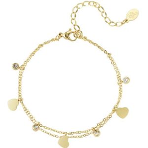 Armband - YW - Gold Plated - Roestvrij Staal - Zirkonia - Hartjes