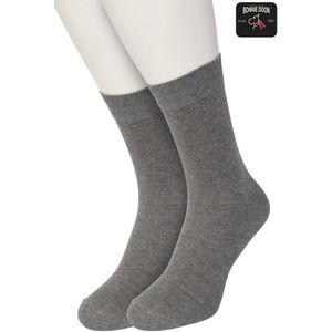 Bonnie Doon Basic Sokken Kinderen Grijs maat 31/34 - 2 paar - Unisex - Jongens en Meisjes - Basis Katoenen Sok - Kids - Gladde Naden - Brede Boord - Perfecte Pasvorm - 2-pack - Multipack - Gemeleerd - Grijs - Medium Grey Heather - OL7334012.112