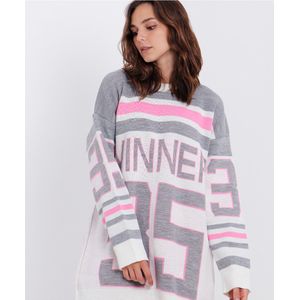 Sockston-Grijs-Pink Gestreepte trui -Dames Trui-Sweater-Fijngebreide trui -Maat One size-Gebreide Trui- Tuniek