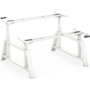 Worktrainer - OakDesk Dubbel Zit Sta Bureau - Hoogte 73,5 - 137,5 cm - Breedte 107,5 - 180 cm - Wit/Wit - Linak DPG Memory Bediening - In Hoogte Verstelbaar Bureau Duo Onderstel - Elektrisch Frame