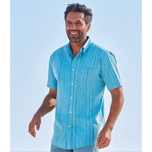 ATLAS FOR MEN - Gestreept overhemd van crepon Santorini - Heren - Verkrijgbaar in grote maten - 5XL