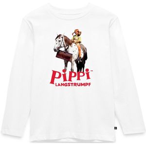 Pippi Langkous Pippi Rijdt Op Kleine Witte Premium T-Shirt Kinderen Met Lange Mouwen