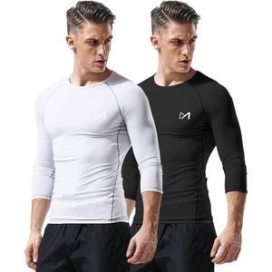 MEETEU Sports Compressie Spotshirt Long Sleeve - Heren - 2 Pack-Wit/Zwart-XXL