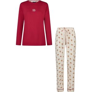 Happy Shorts Dames Kerst Pyjama Set Shirt + Broek Rood/Wit Gingerbread - Maat S