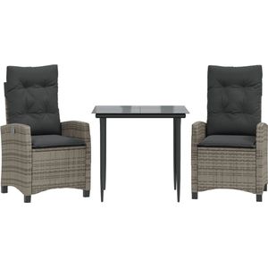 vidaXL - 3-delige - Tuinset - met - kussens - poly - rattan - grijs