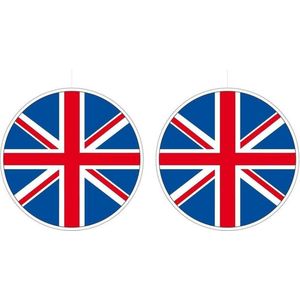2x UK/Union Jack hangdecoratie 28 cm - Feestversiering/decoratie landen thema - Verenigd Koninkrijk versiering