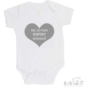 100% katoenen Romper ""Wil je mijn meter worden?"" Unisex Katoen Wit/grijs Maat 62/68