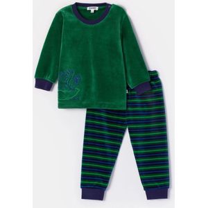 Woody pyjama baby jongens velours - donkergroen - duif - 252-10-PLC-V/792 - maat 80