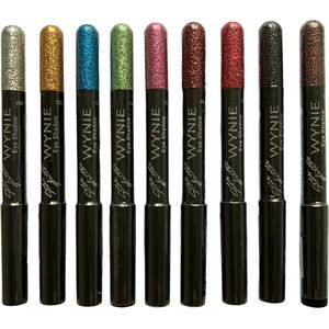 Wynie - Star Glitter - 9 Oogschaduw Potloden - Zilver/Goud/Zwart/Rood/Roze/Groen/Blauw/Bruin/Warm Donker Rood - Set met 9 stuks