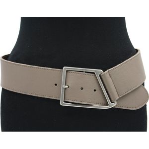 Thimbly Belts Dames brede heup riem taupe - dames riem - 6 cm breed - Taupe - Echt Nerf Leer - Taille: 100cm - Totale lengte riem: 115cm