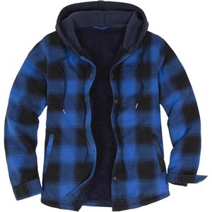 Flanellen overhemdjack met capuchon en knoopsluiting voor heren - Winter-plaid jas