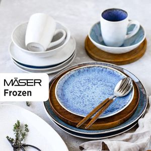 Serie Frozen serviesset van keramiek voor 4 personen, 16-delig combiservies met organische vormen, kleurrijk gespikkeld service, steengoed, blauw