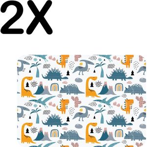 BWK Luxe Placemat - Dino Patroon - Kinderlijk - Getekend - Set van 2 Placemats - 40x30 cm - 2 mm dik Vinyl - Anti Slip - Afneembaar