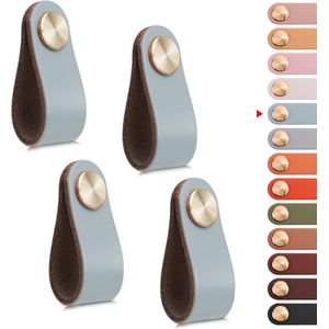 Leren meubelgrepen - 4 stuks - 14*2,5*0,3 cm - schroef 2,2 mm - kastdeurgrepen - leren ladegrepen - vintage meubelgrepen - geschikt voor kasten, kaptafels, keukens, badkamers - enkel gat - leren handgrepen van messing