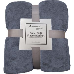 Malinsi Fleece Deken - Donker Grijs - Dekentje - Plaid - 200 x 230 - Fleecedeken bed geschikt voor 220x240 - Bankhoes Sprei - Woondeken Bedsprei