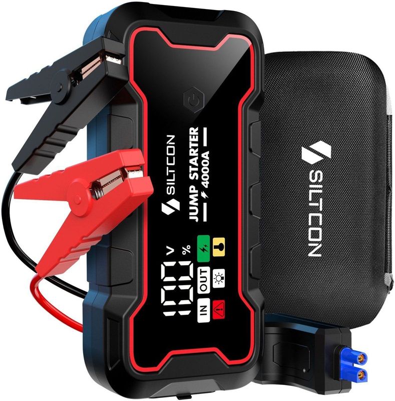 Siltcon® 12V 4-in-1 Jumpstarter Voor Auto - 4000A / 24.000 mAh Powerbank - Startkabels - Jumpstarters - 18W USB-C Snellader - LED Zaklamp - SOS Noodlicht - Noodpakket - Alle Voertuigen - Inclusief Opberghoes