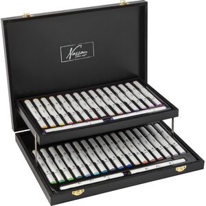 Hoogwaardige Nassau Fine Art Twinmarkers - 36-delige set alcohol stiften in luxe houten bewaardoos, ideaal voor volwassenen voor professionele illustraties en handlettering