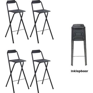 Alora - Inklapbare Barkruk - Set van 4 - Zwart - Kunststof - Outdoor
