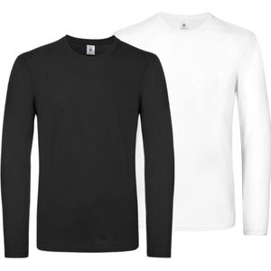 2-Pack Herenshirt met lange mouw - 100% Katoen - Zwart/Wit - Maat S