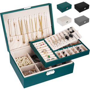 SNQ Sieradendoosje voor dames- 2-laags Sieradenopbergdoosje voor Meisjes Sieraaddoos Sieradendoos PU-leer Groot voor Ringen- Oorbellen- Halsketting-Wit