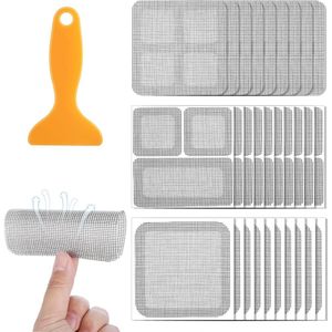 30 stuks raamscherm reparatiepatches - zelfklevende 3-laags glasvezelvervangingsset - grijs, met schraper .