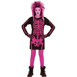 Widmann - Spook & Skelet Kostuum - Korte Jurk Skelet Kind Roze Meisje - Roze - Maat 128 - Halloween - Verkleedkleding