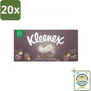 20 x Kleenex Tissues Ultra Soft 64 stuks per verpakking - Grootverpakking - Kleenex Ultrasoft Tissues - Zachte Tissues - Verkoudheid Tissues - Gezin Tissues - Zijdezachte Tissues