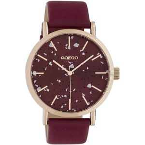 OOZOO Timepieces - Rosé goudkleurige horloge met biking rode leren band - C10412