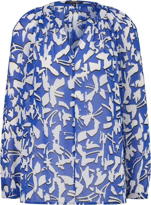Comma Blousetop met All Over Print Blauw/Wit