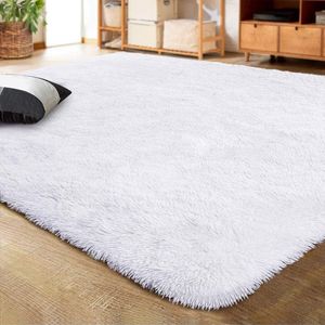 Vloerkleden slaapkamer pluizig zacht hoogpolig tapijt antislip tapijt woonkamer moderne tapijten wasbaar (120 x 160 cm, wit)