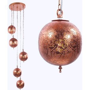 Oosterse goudkleurige hanglamp | 5 lichts | koper | metaal | Ø 15 cm | in hoogte verstelbaar tot 150 cm | eetkamer / woonkamer lamp | modern / landelijk / sfeervol design