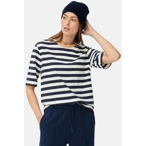 camel active - T-Shirt - Blauw en Wit Gestreept - 100% Katoen - Boxy Fit