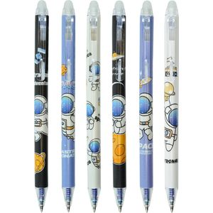 Ainy - Astronaut Uitwisbare Pen - set van 6 uitgumbare pennen met blauwe inkt voor in je balpen etui of pennenzak - kawaii balpennen middelbare schoolspullen - geschikt voor zowel volwassenen als kinderen (niet geschikt voor legami vulling)