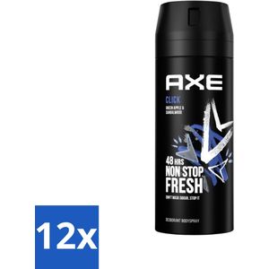 12 x Axe Deodorant Bodyspray Click 150 ml - Deodorant - Deodorant Spray - Axe Click - 48 Uur Bescherming - Frisheid