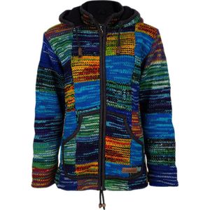 Gebreid Wollen Dames Vest van Schapenwol met Polyester Fleece voering en afneembare capuchon - SHAKALOHA - W Midipatch ZH Fire XXL