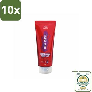 10 x Wella – New Wave Ultra Strong Power Hold – Haargel – 200 ml - Grootverpakking - Haargel - Krachtige Fixatie - Stijl - Haar Fixatie - Power Hold Gel