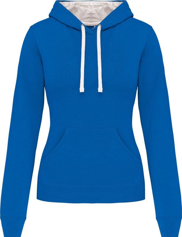 Kariban - K465 - Damessweater - Light Royal Blue / White - Met Capuchon