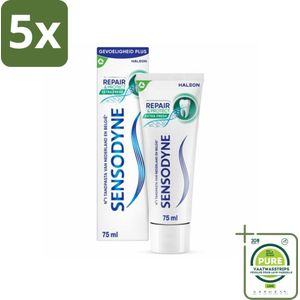 5 x Sensodyne - Tandpasta - Repair & Protect - Extra Fresh - Gevoelige Tanden - 75 ml - Grootverpakking - Gevoelige Tanden - Tandpasta Gevoeligheid - Tanden Beschermen - Herstellende Tandpasta - NovaMin