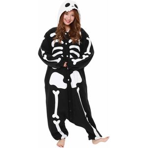 Skelet Onesie Pak Kostuum Outfit Huispak Jumpsuit Verkleedpak - Premium Verkleedkleding - Halloween & Carnaval - SAZAC - Kinderen & Volwassenen - Maat XL voor Lichaamslengte (175-195 cm)