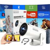 Zenwire R1 Mini Beamer - Mini Projector 360 - Draagbaar - Android 12 - WiFi 6 - Bluetooth 5.0 - HD 1280x720p