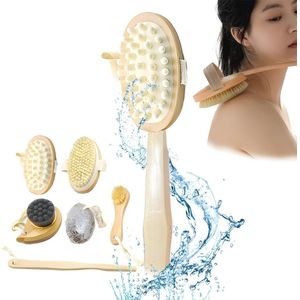 Rugdoucheborstel met lange handgreep en natuurlijke haren - Set van 6 stuks voor een stralende huid