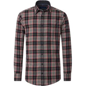 CASA MODA - Sport Comfort Fit Overhemd - Grijs Geruit - Flanel - Strijkvriendelijk