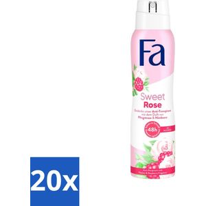 Fa - Deodorant Spray - Sweet Rose - Pioenrozen & Frambozen - 48 uur Bescherming - 150 ml - Bulkverpakking - 20 stuks