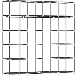 Vrijstaande kledingkast met kledingstangen, kapstokken en stoffen planken - 3 kledingstangen - 9 vakken - 43 x 162 x 176 cm zwart Kledingkast