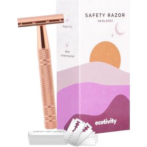 Ecotivity Safety Razor Scheermesjes voor Vrouwen met 10 Double Edge Scheermesjes - Dubbelzijdig klassiek Scheermes - Pastle Purple - Rose Goud - Zero Waste Scheermesje Veiligheidsscheermes