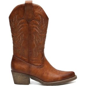 Smile Favorites® Dames Cowboylaarzen met Hak - Camel - Imitatieleer - Maat 39 -